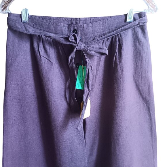 Medium 13-14 Vintage 1970's Ture Boho Wide-Leg Purple Linen Pants Belt Tie India - Picture 2 of 8